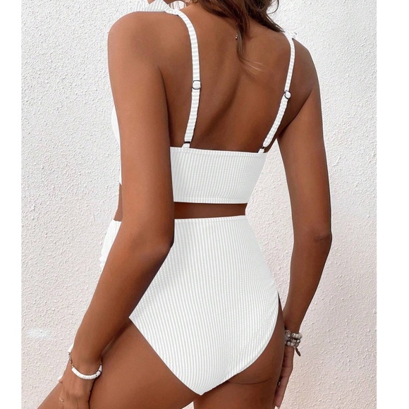 Maternity Striped Ruffle High Waisted Swimsuit 2 piece  Bikini - Picture 4 of 7